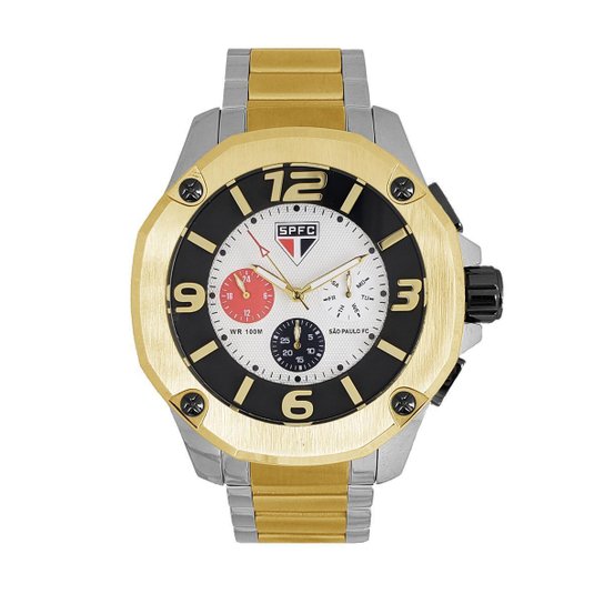 Relógio São Paulo FC Oficial Masculino Aço Luxo SPFC-003-1 Máquina Seiko