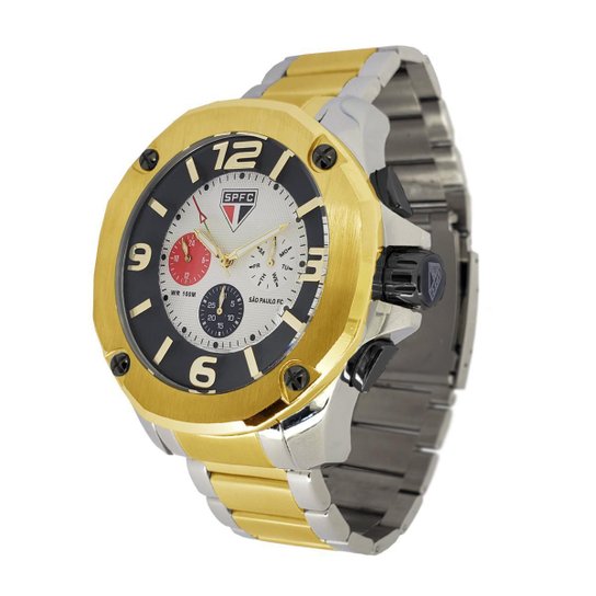 Relógio São Paulo FC Oficial Masculino Aço Luxo SPFC-003-1 Máquina Seiko
