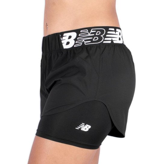 Short New Balance Duplo Relentless Feminino Preto