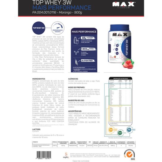 Whey Protein Top Whey 3W Mais Performance 900 g - Max Titanium
